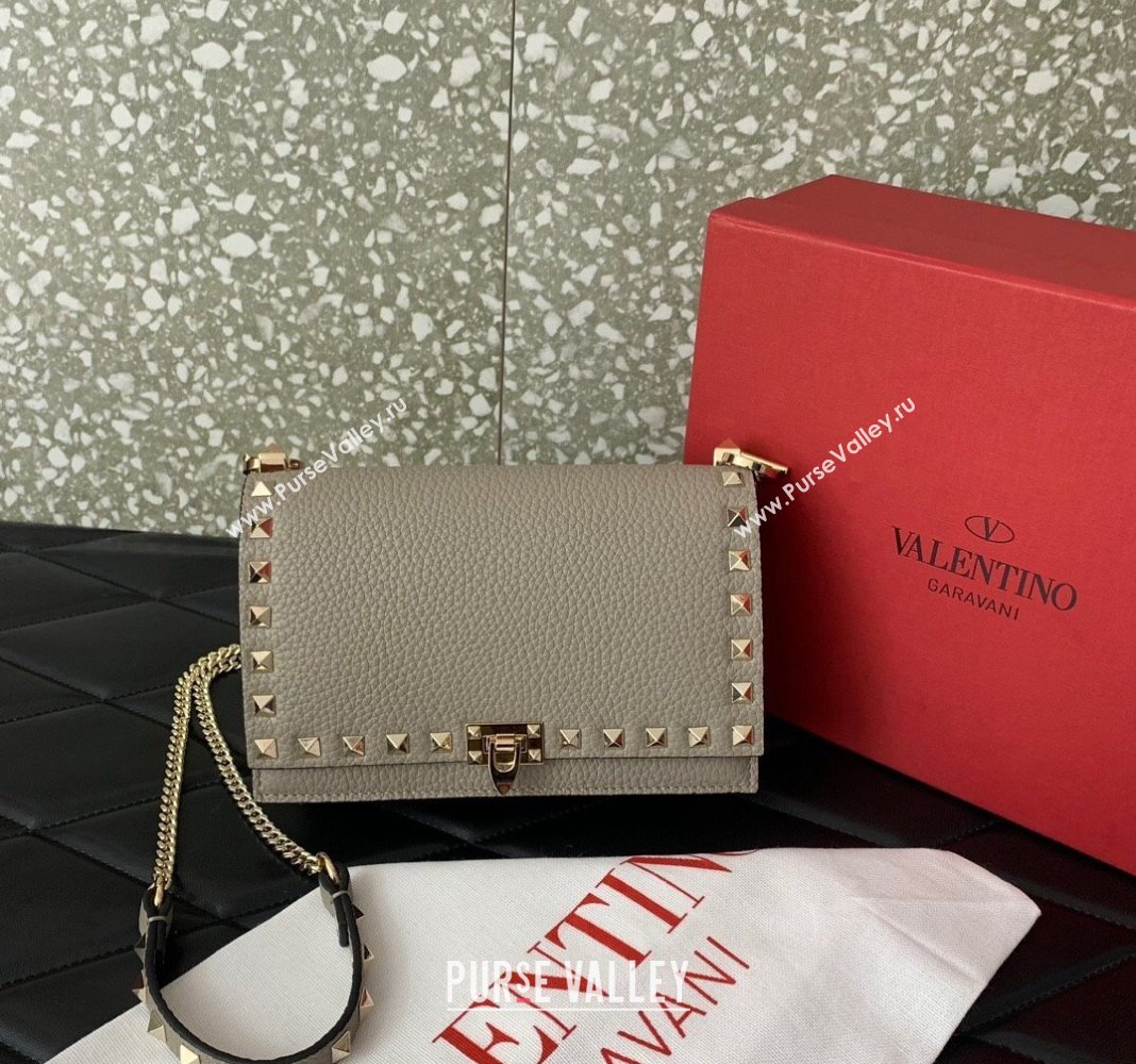 Valentino Rockstud Grainy Calfskin Pouch Chain Mini Bag Grey 2024 VLTN057 (LN-240525005)