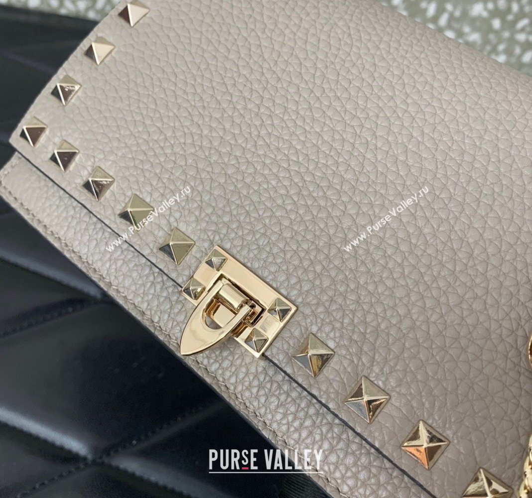 Valentino Rockstud Grainy Calfskin Pouch Chain Mini Bag Grey 2024 VLTN057 (LN-240525005)