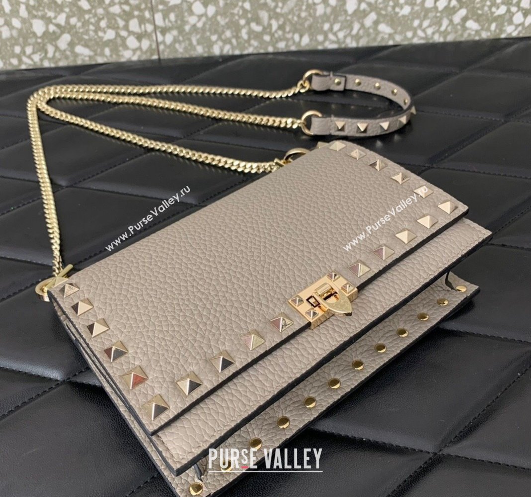 Valentino Rockstud Grainy Calfskin Pouch Chain Mini Bag Grey 2024 VLTN057 (LN-240525005)