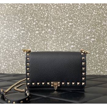 Valentino Rockstud Grainy Calfskin Pouch Chain Mini Bag Black/Gold 2024 VLTN057 (LN-240525006)