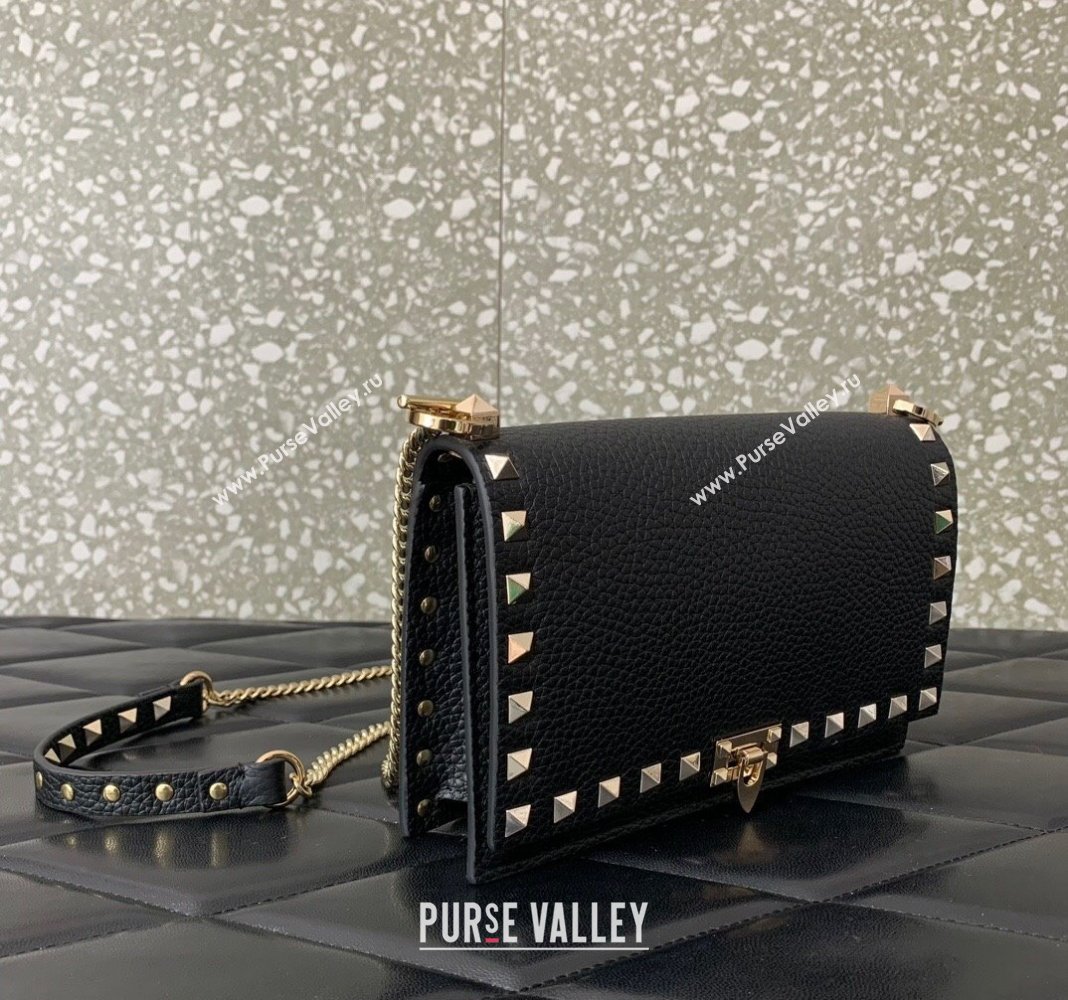 Valentino Rockstud Grainy Calfskin Pouch Chain Mini Bag Black/Gold 2024 VLTN057 (LN-240525006)