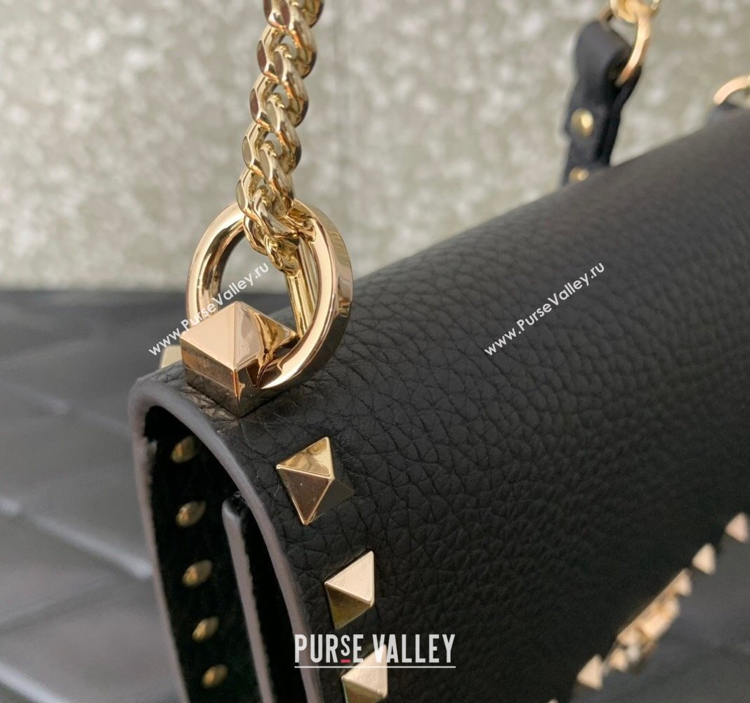 Valentino Rockstud Grainy Calfskin Pouch Chain Mini Bag Black/Gold 2024 VLTN057 (LN-240525006)