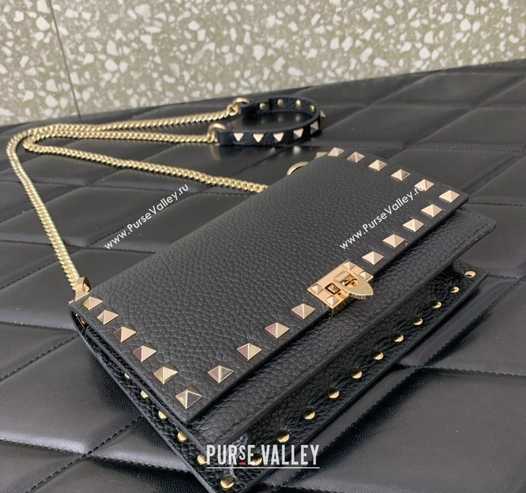 Valentino Rockstud Grainy Calfskin Pouch Chain Mini Bag Black/Gold 2024 VLTN057 (LN-240525006)