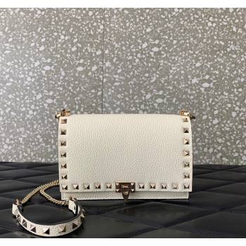 Valentino Rockstud Grainy Calfskin Pouch Chain Mini Bag White 2024 VLTN057 (LN-240525007)