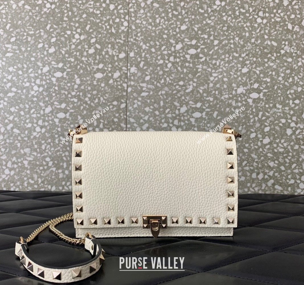 Valentino Rockstud Grainy Calfskin Pouch Chain Mini Bag White 2024 VLTN057 (LN-240525007)