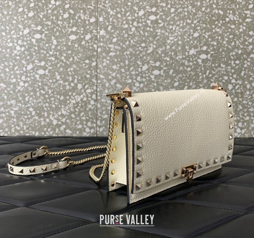 Valentino Rockstud Grainy Calfskin Pouch Chain Mini Bag White 2024 VLTN057 (LN-240525007)