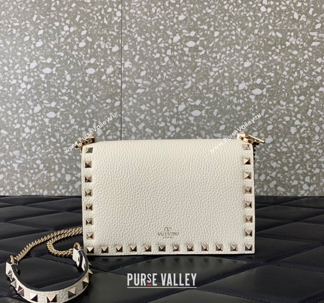 Valentino Rockstud Grainy Calfskin Pouch Chain Mini Bag White 2024 VLTN057 (LN-240525007)