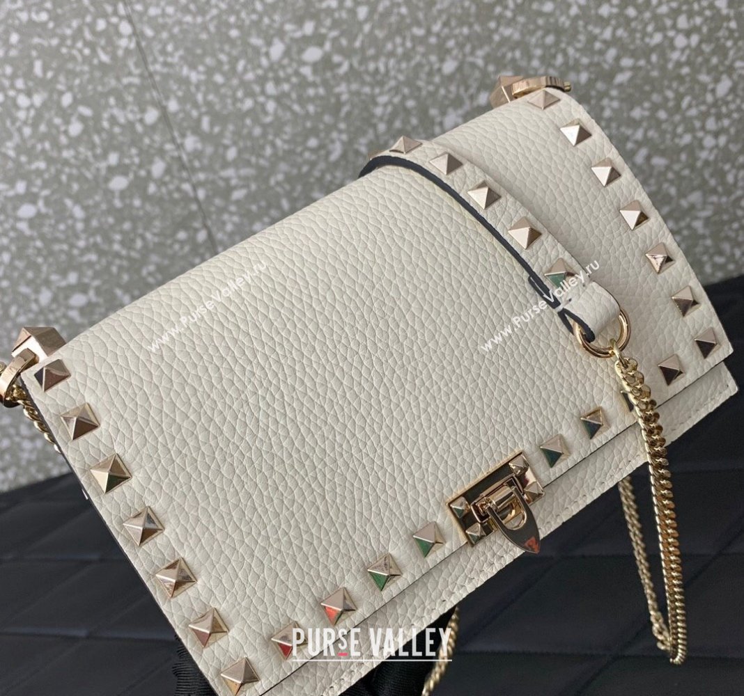 Valentino Rockstud Grainy Calfskin Pouch Chain Mini Bag White 2024 VLTN057 (LN-240525007)