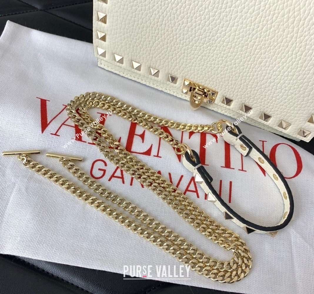 Valentino Rockstud Grainy Calfskin Pouch Chain Mini Bag White 2024 VLTN057 (LN-240525007)