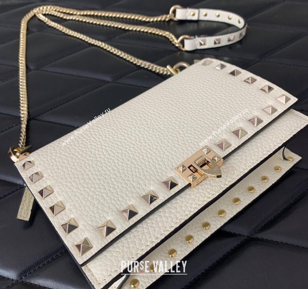 Valentino Rockstud Grainy Calfskin Pouch Chain Mini Bag White 2024 VLTN057 (LN-240525007)