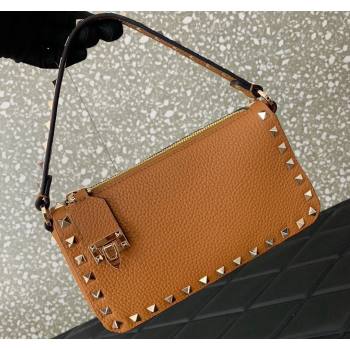 Valentino Small Rockstud Crossbody Bag in Grainy Calfskin Golden Brown 2024 VLTN0311 (JD-2405241145)