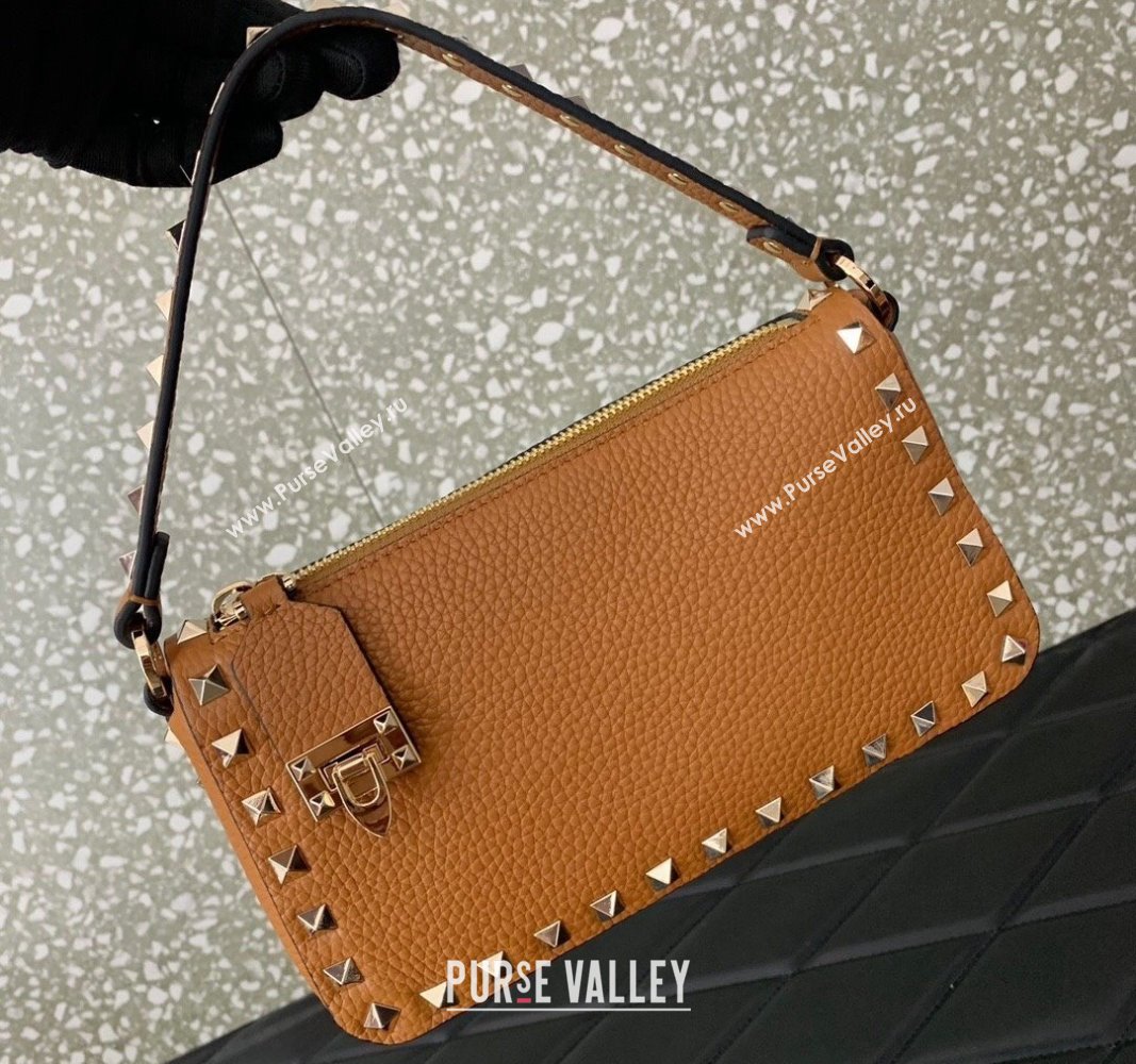 Valentino Small Rockstud Crossbody Bag in Grainy Calfskin Golden Brown 2024 VLTN0311 (JD-2405241145)