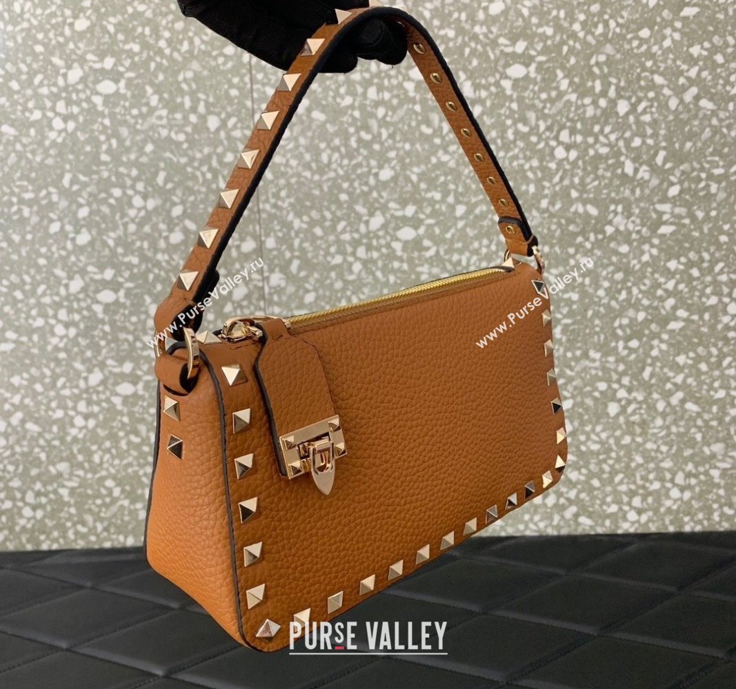 Valentino Small Rockstud Crossbody Bag in Grainy Calfskin Golden Brown 2024 VLTN0311 (JD-2405241145)