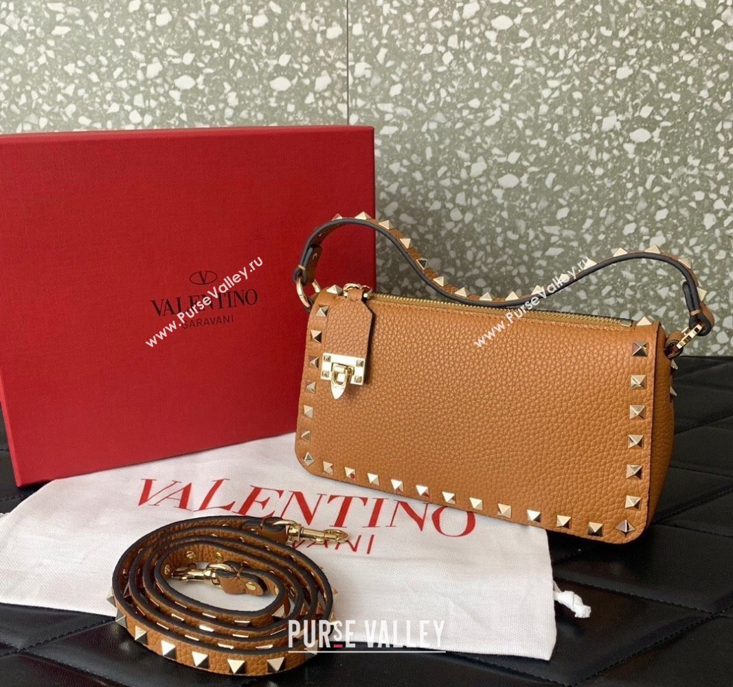 Valentino Small Rockstud Crossbody Bag in Grainy Calfskin Golden Brown 2024 VLTN0311 (JD-2405241145)