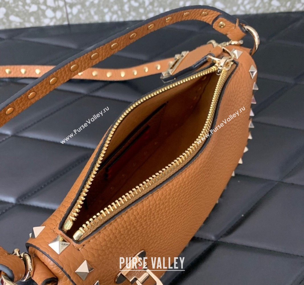 Valentino Small Rockstud Crossbody Bag in Grainy Calfskin Golden Brown 2024 VLTN0311 (JD-2405241145)