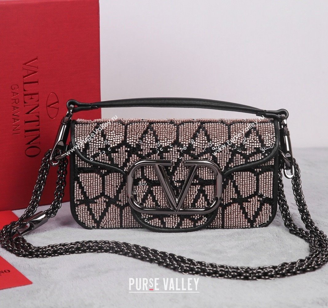 Valentino Locò Small Shoulder Bag in Toile Iconographe with Strass Black 2024 22028S (BGJ-240525009)