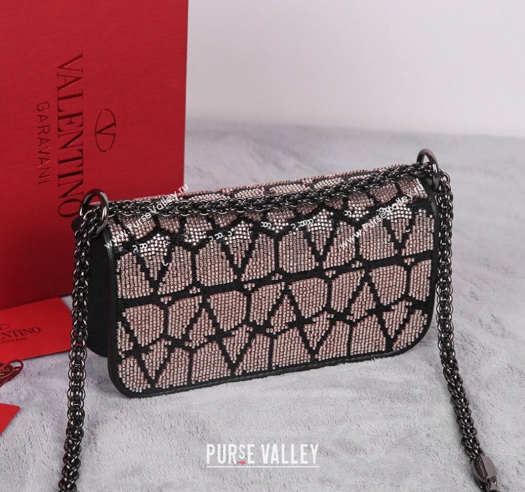 Valentino Locò Small Shoulder Bag in Toile Iconographe with Strass Black 2024 22028S (BGJ-240525009)