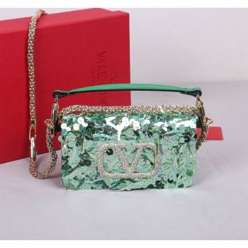 Valentino Locò Small Shoulder Bag in 3D Sequins Embroidery Light Green 2024 22041 (BGJ-240525016)