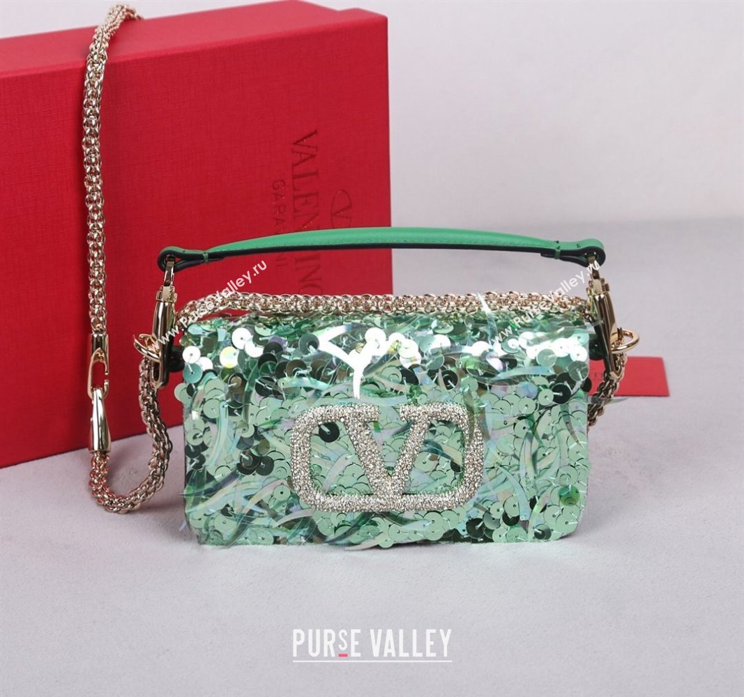 Valentino Locò Small Shoulder Bag in 3D Sequins Embroidery Light Green 2024 22041 (BGJ-240525016)