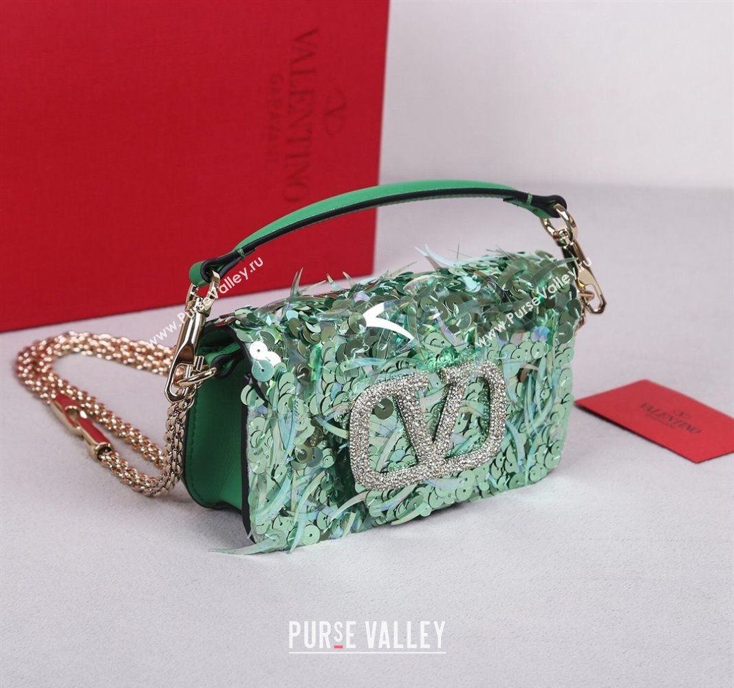 Valentino Locò Small Shoulder Bag in 3D Sequins Embroidery Light Green 2024 22041 (BGJ-240525016)