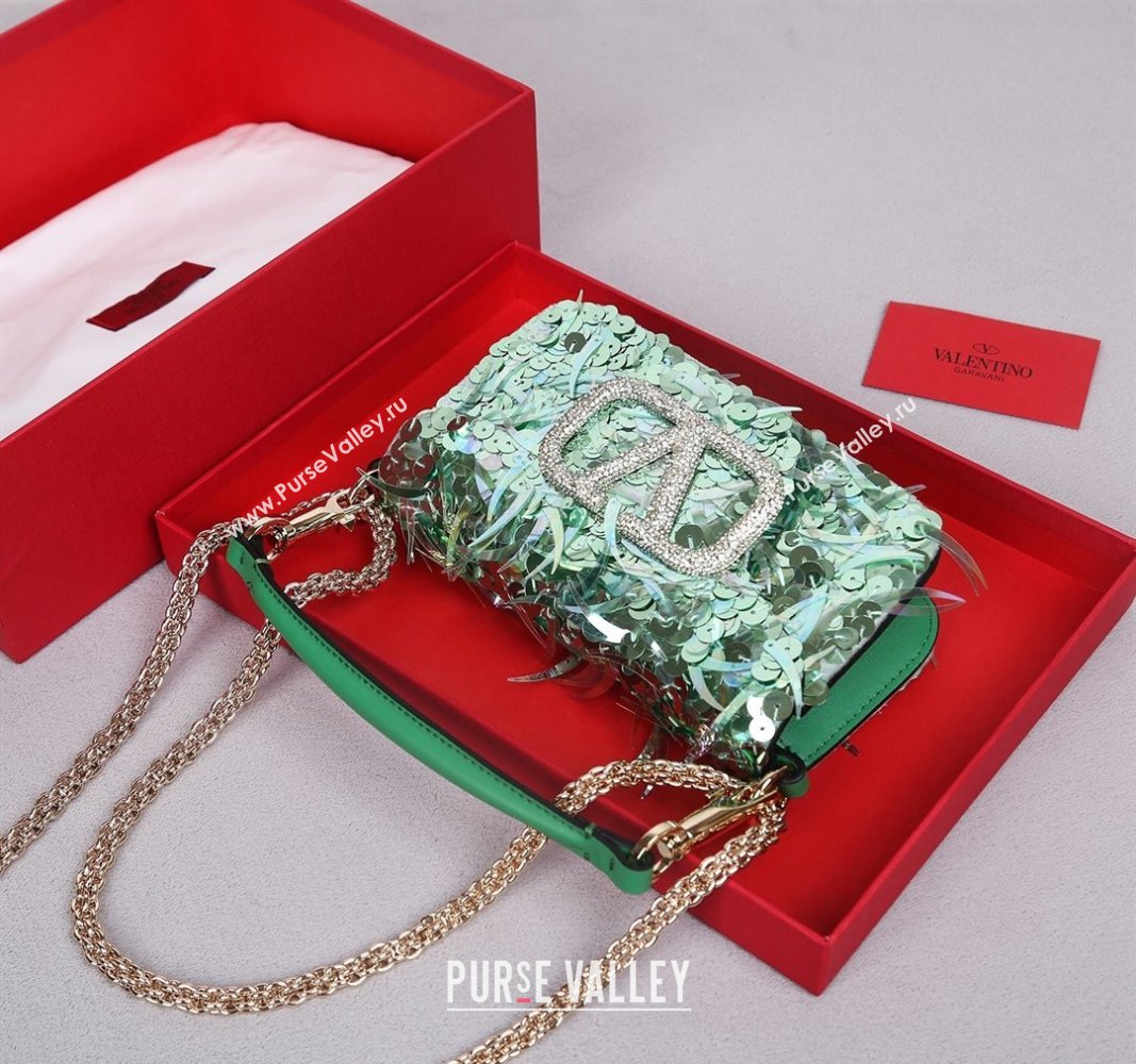 Valentino Locò Small Shoulder Bag in 3D Sequins Embroidery Light Green 2024 22041 (BGJ-240525016)