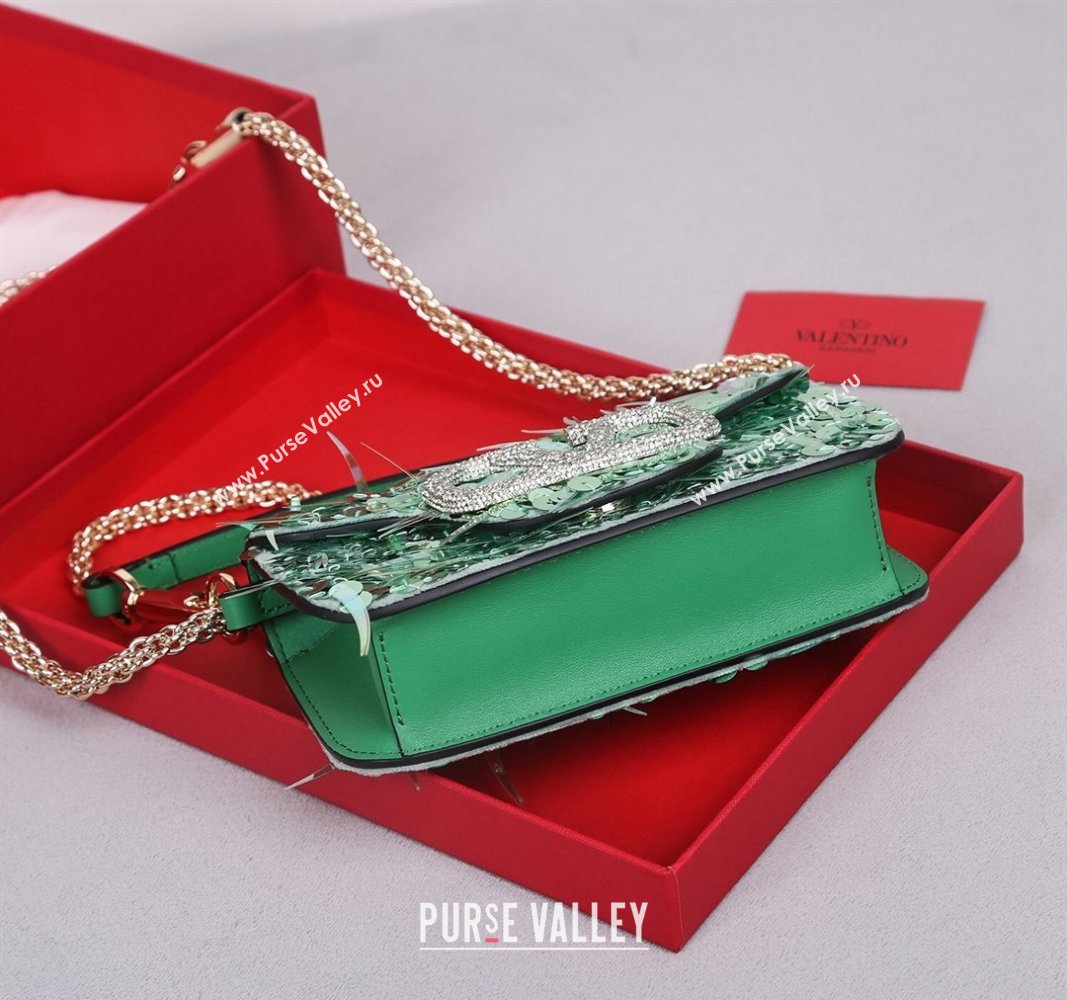 Valentino Locò Small Shoulder Bag in 3D Sequins Embroidery Light Green 2024 22041 (BGJ-240525016)