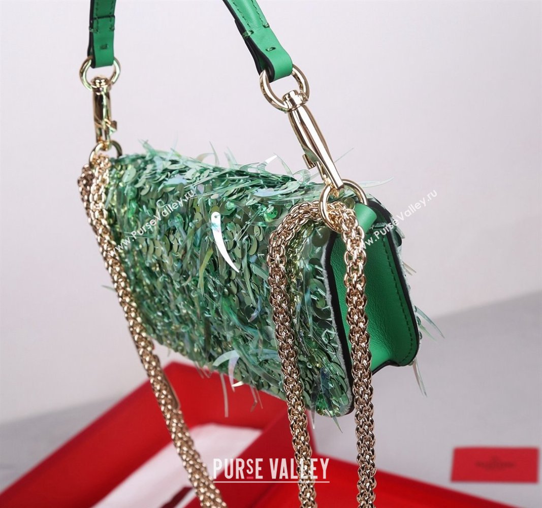 Valentino Locò Small Shoulder Bag in 3D Sequins Embroidery Light Green 2024 22041 (BGJ-240525016)