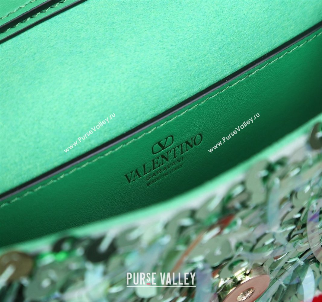 Valentino Locò Small Shoulder Bag in 3D Sequins Embroidery Light Green 2024 22041 (BGJ-240525016)