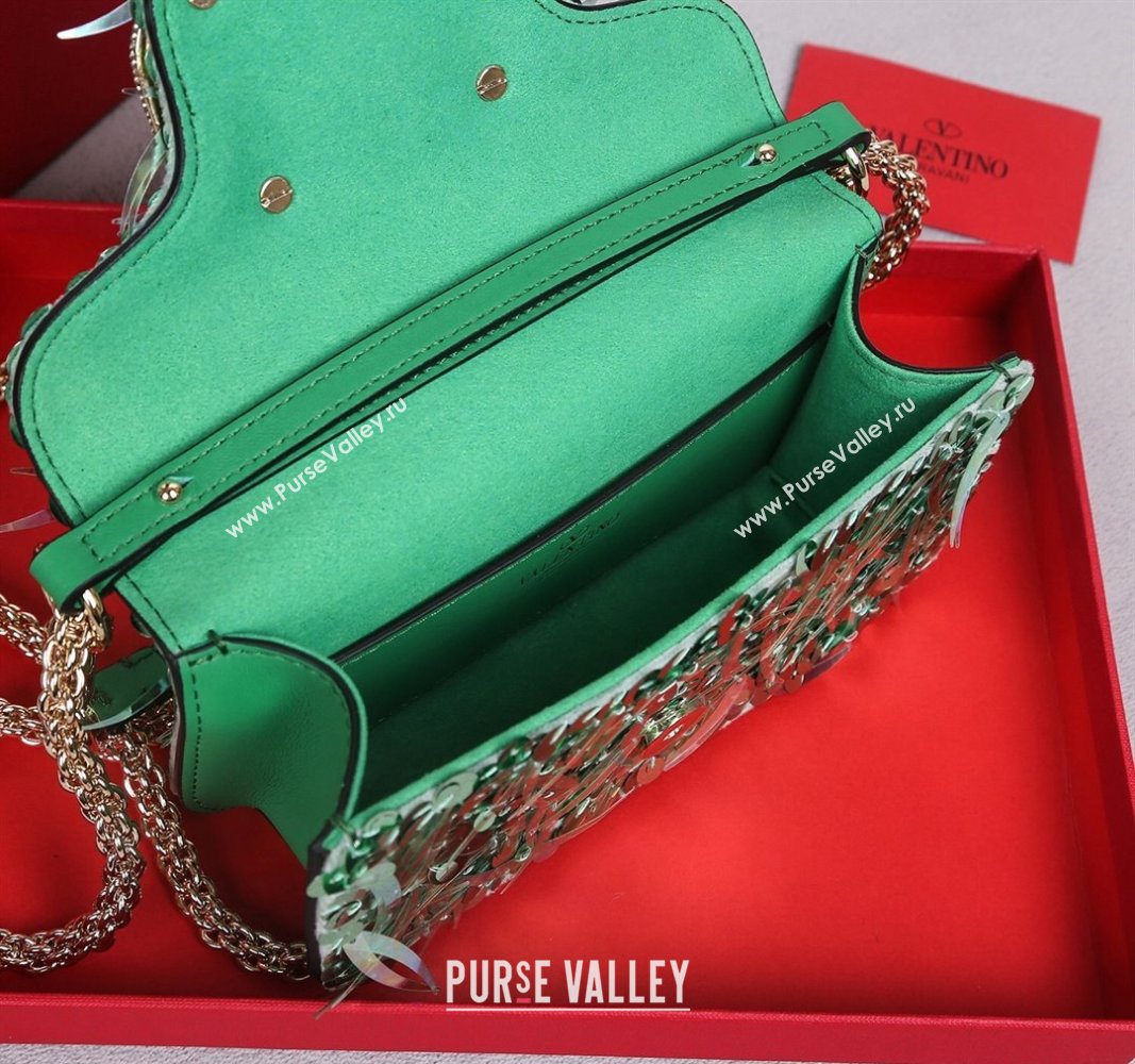 Valentino Locò Small Shoulder Bag in 3D Sequins Embroidery Light Green 2024 22041 (BGJ-240525016)