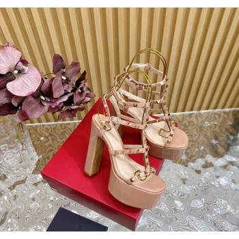 Valentino Rockstud Ankle Strap Platform Sandals 15.5cm in Patent Calfskin Nude 2024 0611 (SS-240612112)