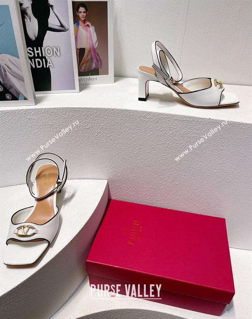 Valentino The Bold Edition VLogo Heel Sandals in Calfskin White 2024 0612 (MD-240612018)