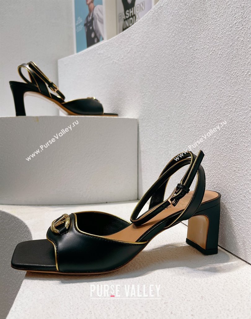 Valentino The Bold Edition VLogo Heel Sandals in Calfskin Black 2024 0612 (MD-240612019)