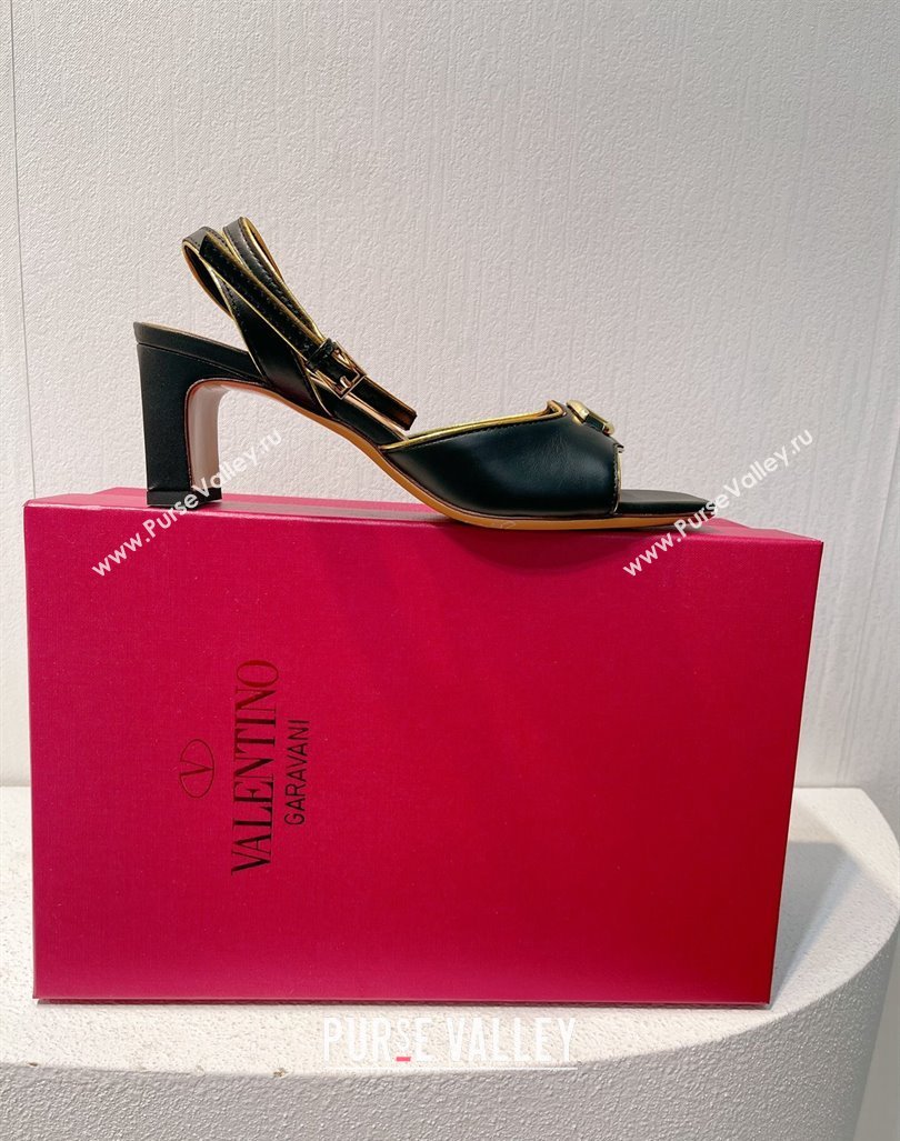 Valentino The Bold Edition VLogo Heel Sandals in Calfskin Black 2024 0612 (MD-240612019)