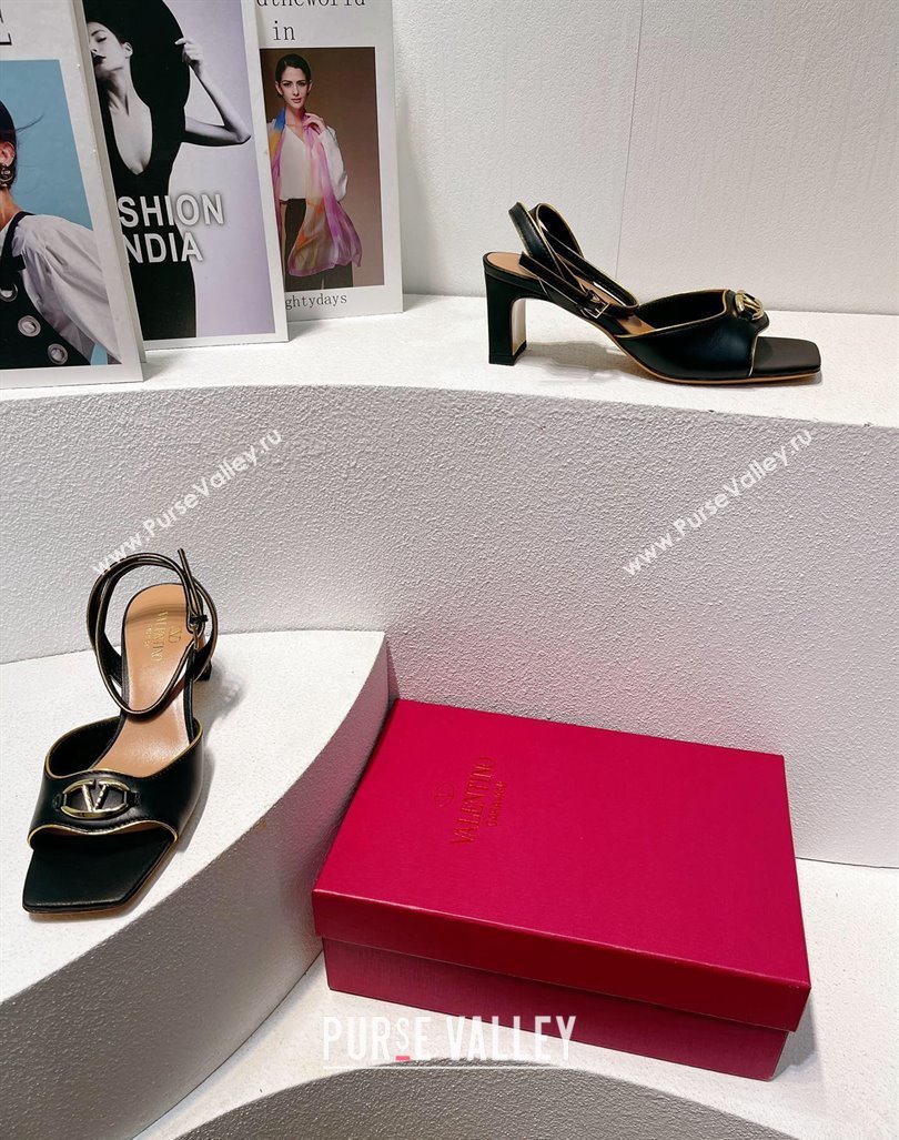 Valentino The Bold Edition VLogo Heel Sandals in Calfskin Black 2024 0612 (MD-240612019)