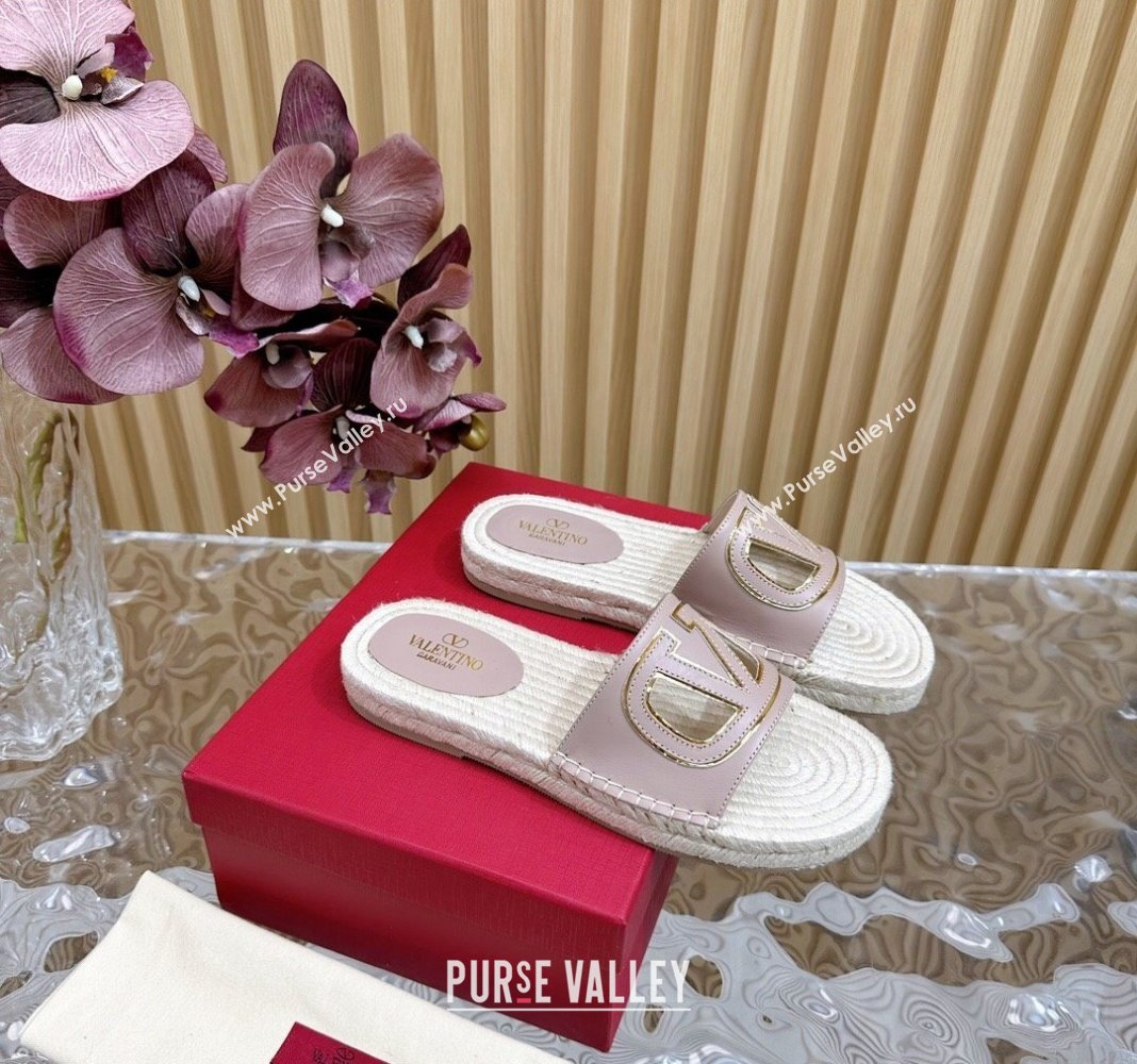 Valentino VLogo Cut-out Espadrille Flat Slides Sandal in Calfskin Light Pink 2024 0612 (MD-240612118)