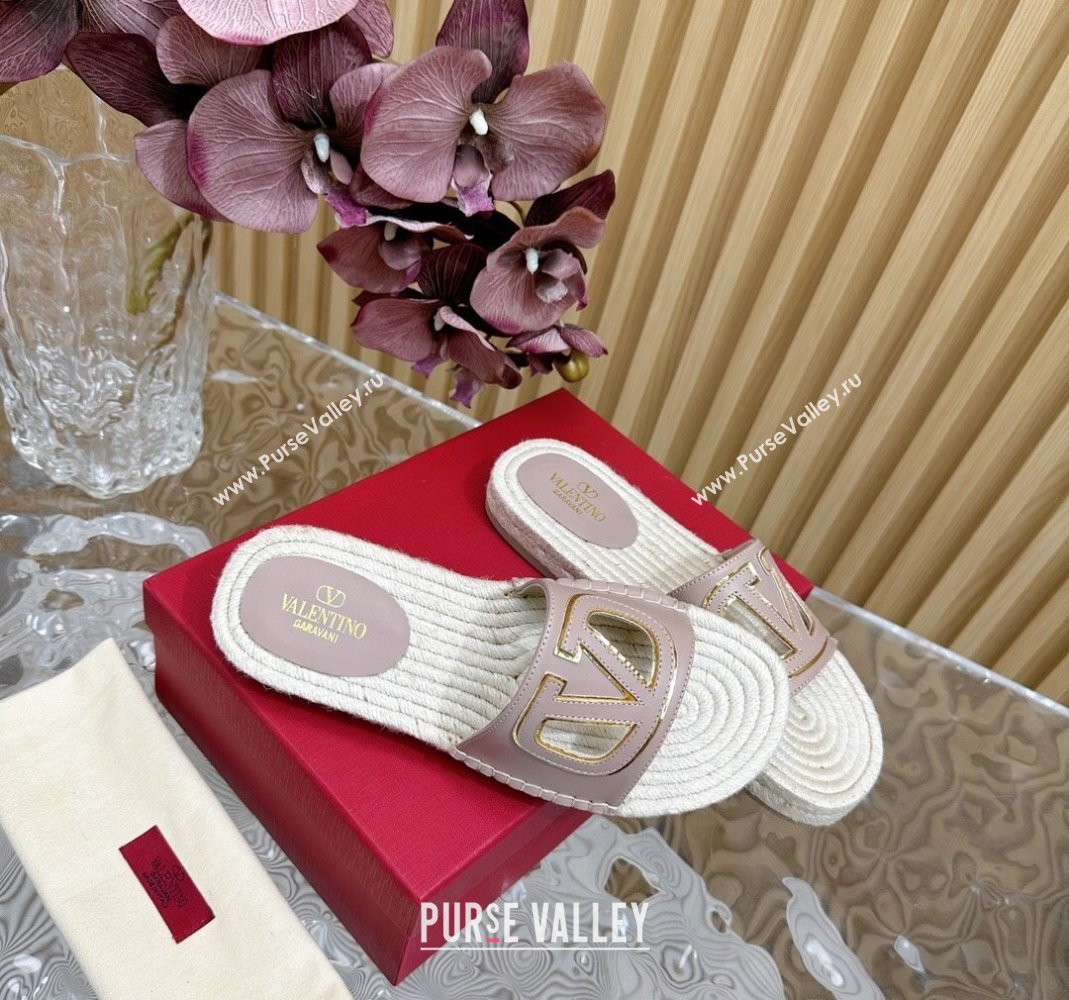 Valentino VLogo Cut-out Espadrille Flat Slides Sandal in Calfskin Light Pink 2024 0612 (MD-240612118)