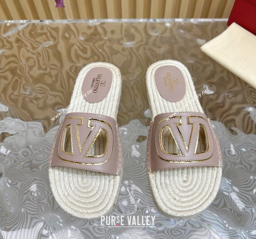 Valentino VLogo Cut-out Espadrille Flat Slides Sandal in Calfskin Light Pink 2024 0612 (MD-240612118)