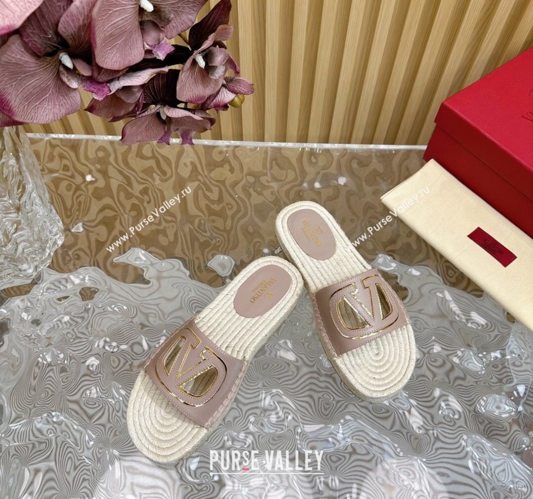 Valentino VLogo Cut-out Espadrille Flat Slides Sandal in Calfskin Light Pink 2024 0612 (MD-240612118)