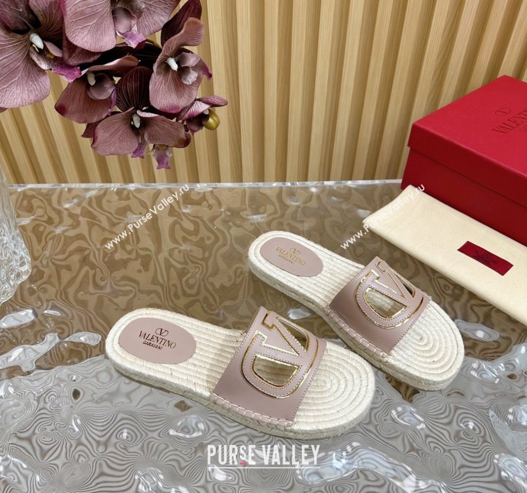 Valentino VLogo Cut-out Espadrille Flat Slides Sandal in Calfskin Light Pink 2024 0612 (MD-240612118)