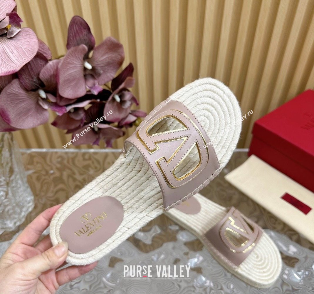 Valentino VLogo Cut-out Espadrille Flat Slides Sandal in Calfskin Light Pink 2024 0612 (MD-240612118)