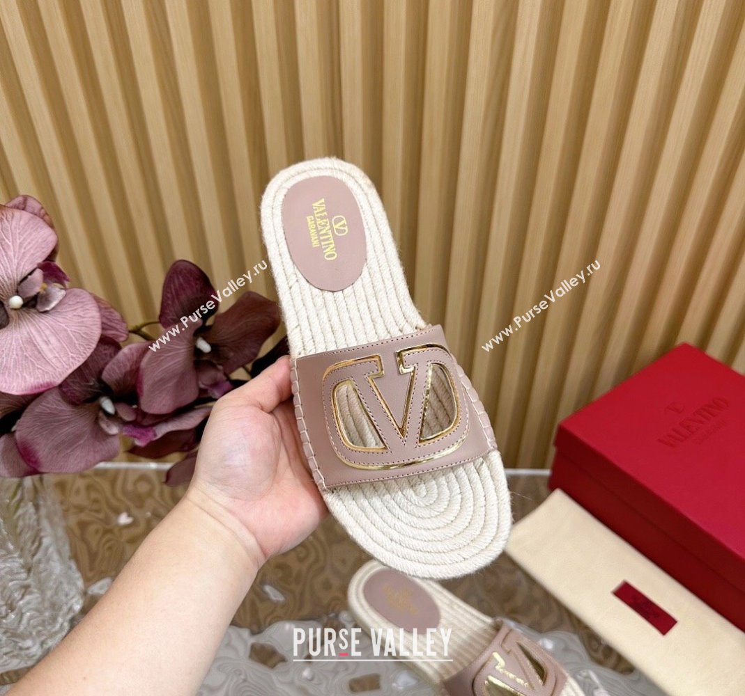 Valentino VLogo Cut-out Espadrille Flat Slides Sandal in Calfskin Light Pink 2024 0612 (MD-240612118)