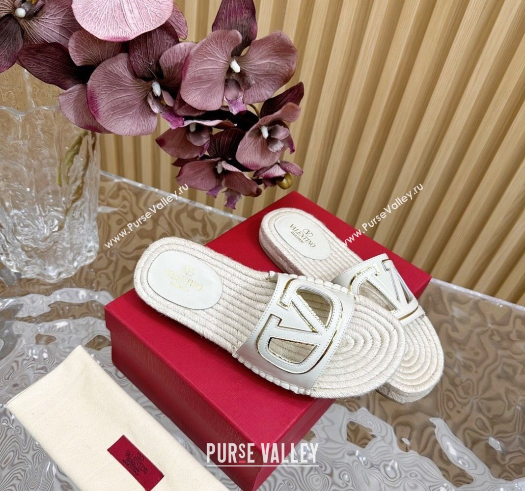 Valentino VLogo Cut-out Espadrille Flat Slides Sandal in Calfskin White 2024 0612 (MD-240612119)