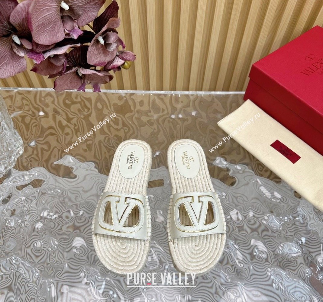 Valentino VLogo Cut-out Espadrille Flat Slides Sandal in Calfskin White 2024 0612 (MD-240612119)