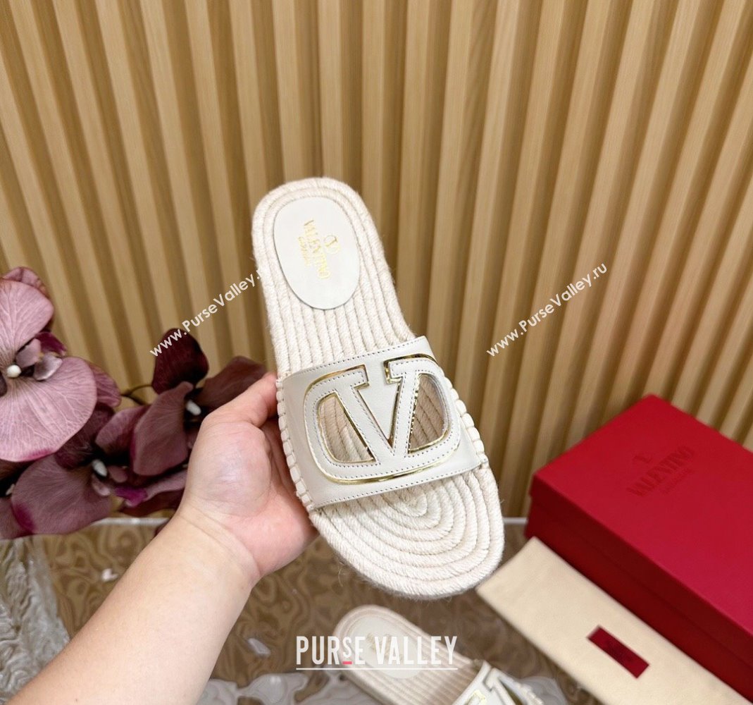 Valentino VLogo Cut-out Espadrille Flat Slides Sandal in Calfskin White 2024 0612 (MD-240612119)