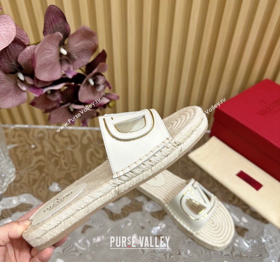 Valentino VLogo Cut-out Espadrille Flat Slides Sandal in Calfskin White 2024 0612 (MD-240612119)