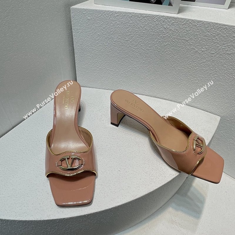 Valentino The Bold Edition VLogo Heel Slides Sandal in Patent Calfskin Nude 2024 0612 (MD-240612023)