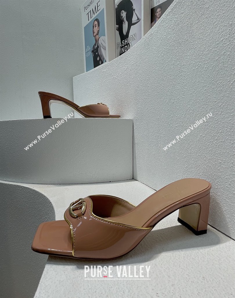 Valentino The Bold Edition VLogo Heel Slides Sandal in Patent Calfskin Nude 2024 0612 (MD-240612023)