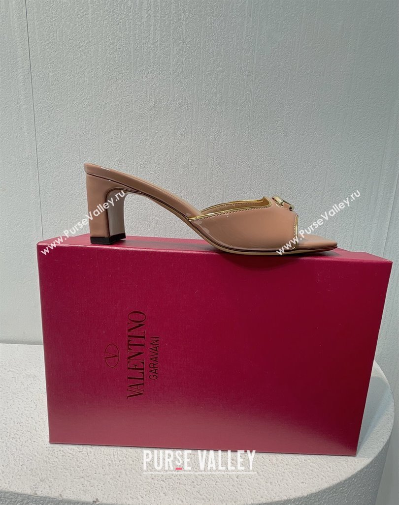 Valentino The Bold Edition VLogo Heel Slides Sandal in Patent Calfskin Nude 2024 0612 (MD-240612023)