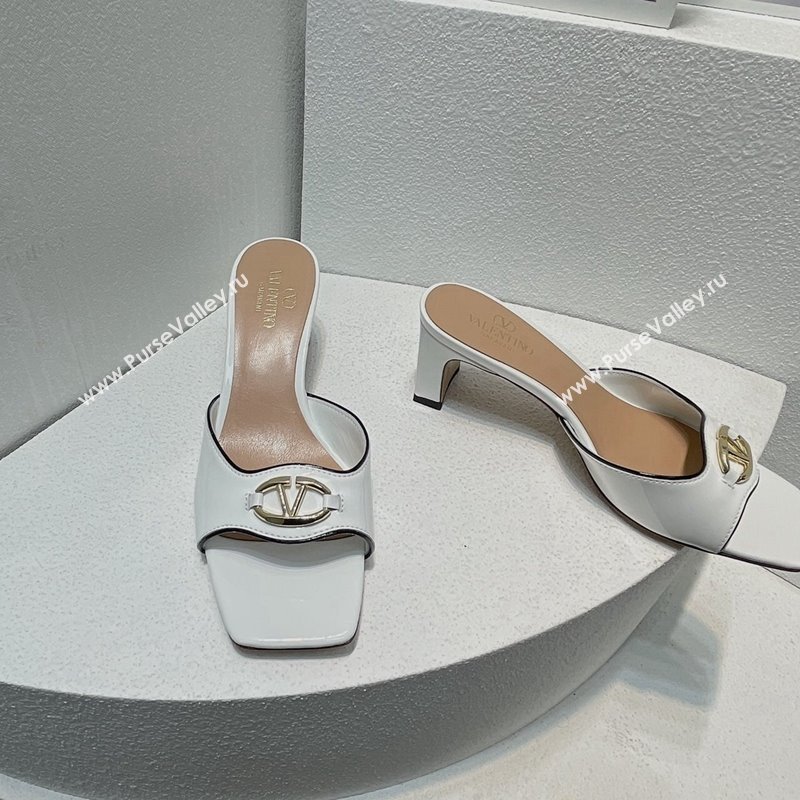 Valentino The Bold Edition VLogo Heel Slides Sandal in Patent Calfskin White 2024 0612 (MD-240612028)