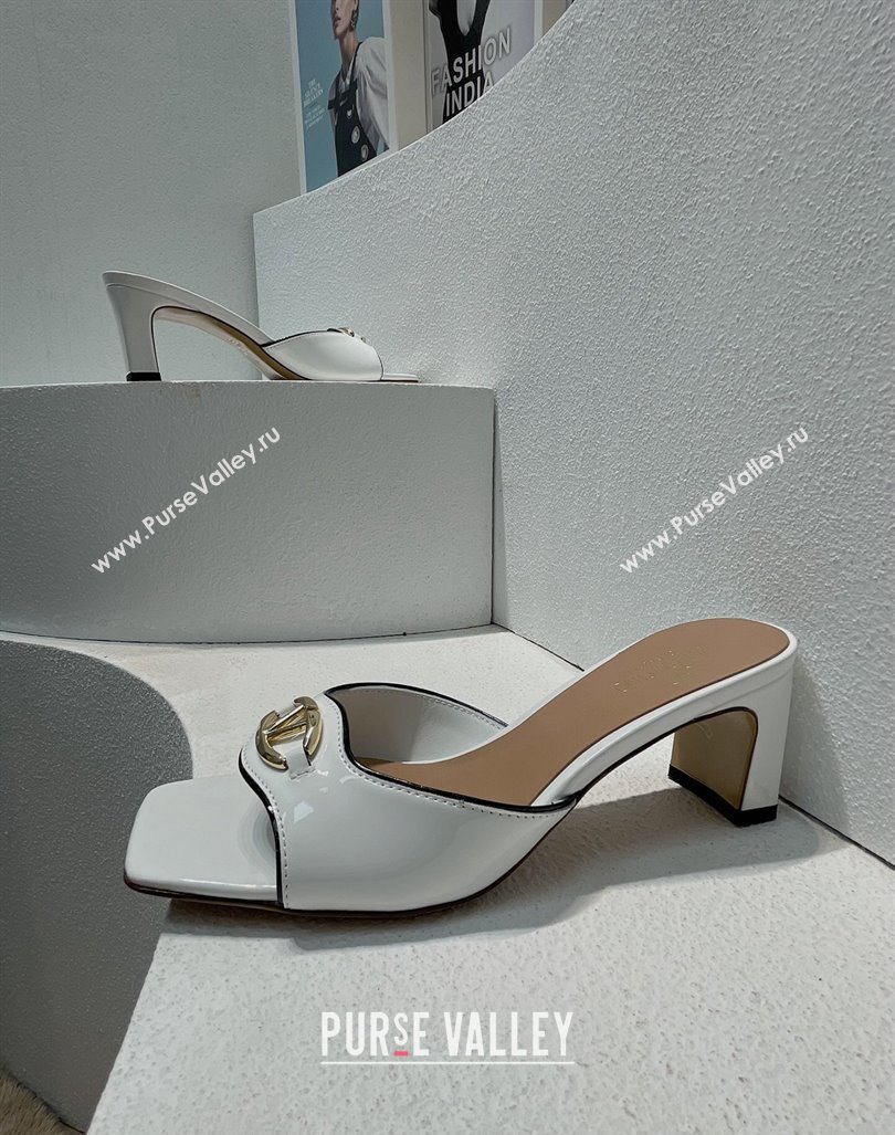 Valentino The Bold Edition VLogo Heel Slides Sandal in Patent Calfskin White 2024 0612 (MD-240612028)